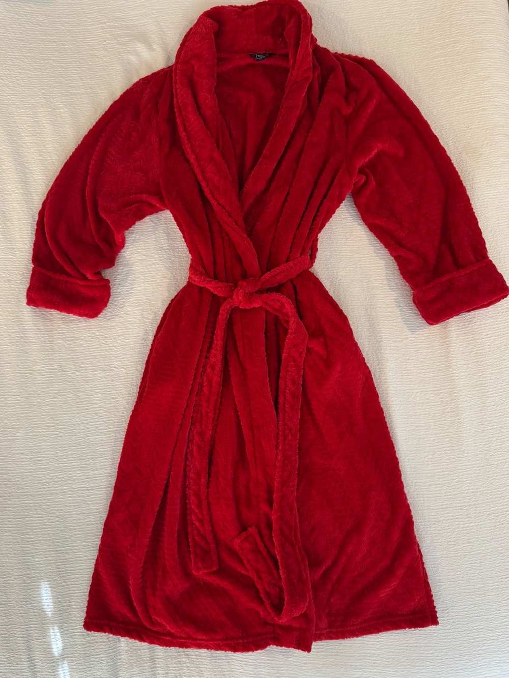 Title: Nautica Red Plush Textured Robe — Shawl Collar, M/L